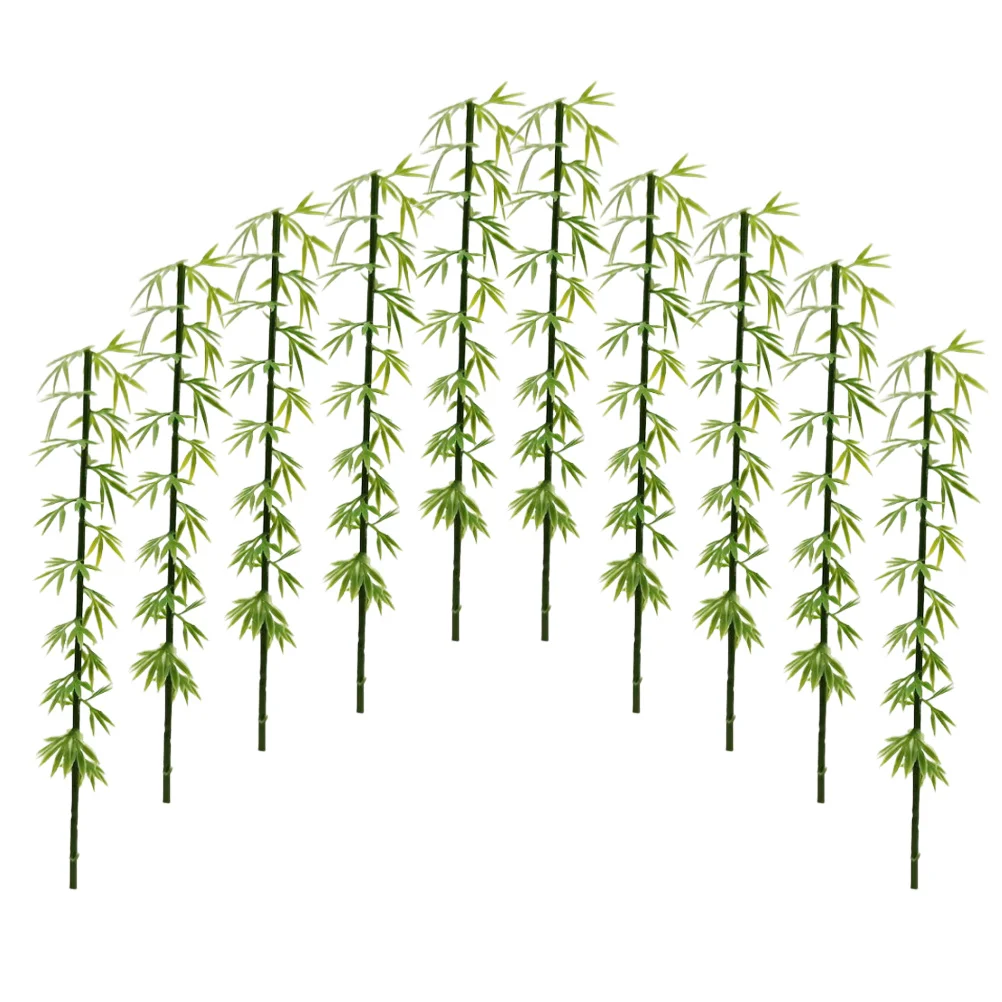 12 Pcs Artificial Bamboo Plant Plastic Tree Miniature Plant Imitation Faux Greenery 1 12 scale dollhouse plant potted floral basket green leaves miniature greenery artificial furniture miniature green plant
