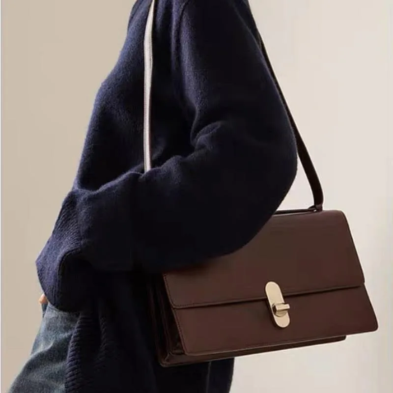 

High Quality Commuter Elegant Shoulder Bag Genuine Leather Flip Square Bags Fashion All-match Large Capacity Handbags Purse