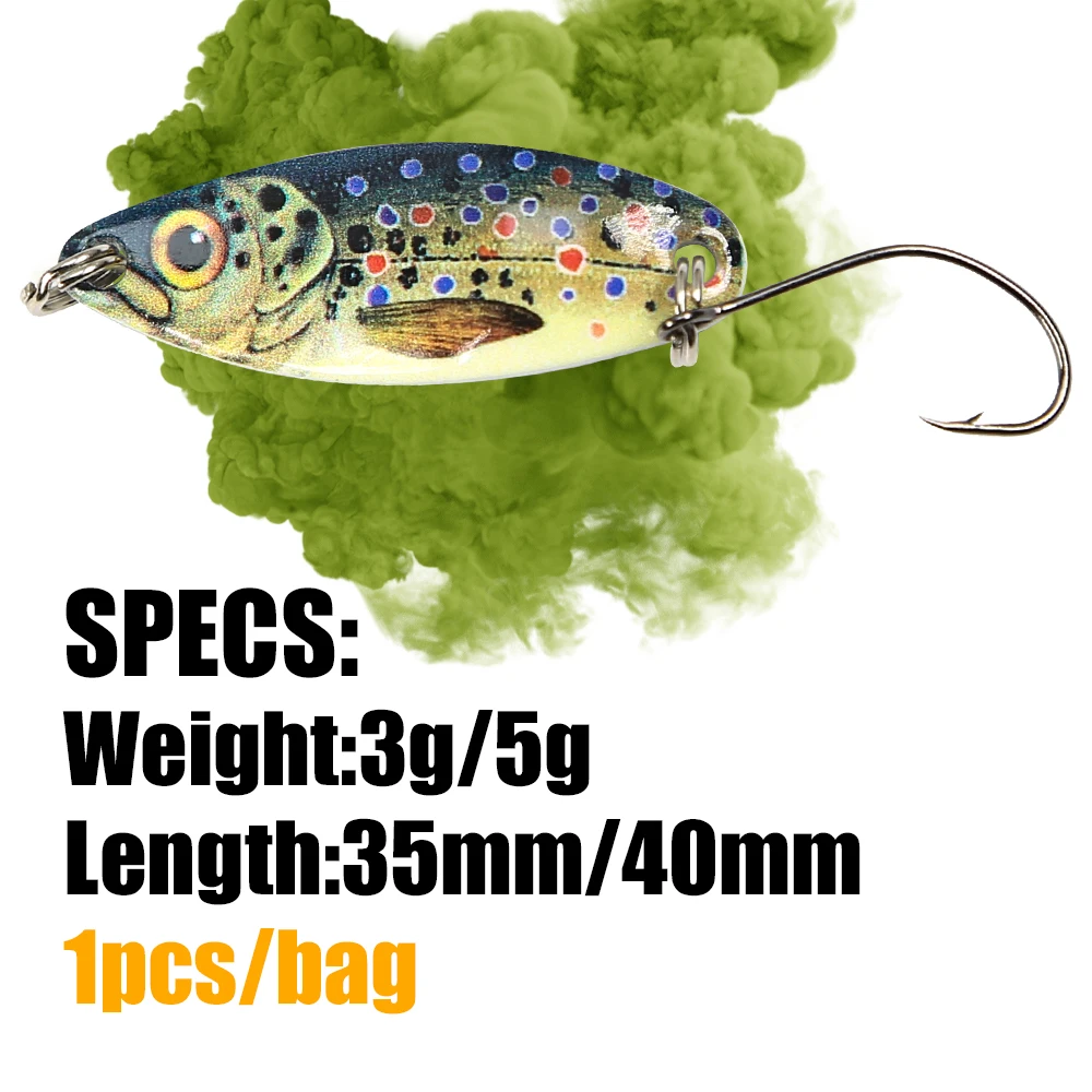 B&U 3D Printing Metal Spoon Spinner trout Fishing Lure Sing Hook Hard Bait Sequins Noise Paillettesmall hard sequins spinner