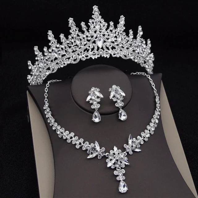 Royal Queen Bridal Dehbijiet Settijiet għan-Nisa Lussu Tiaras Kuruna Settijiet Necklace Imsielet tieġ Dress Bride Jewelry Set Aċċessorju 3