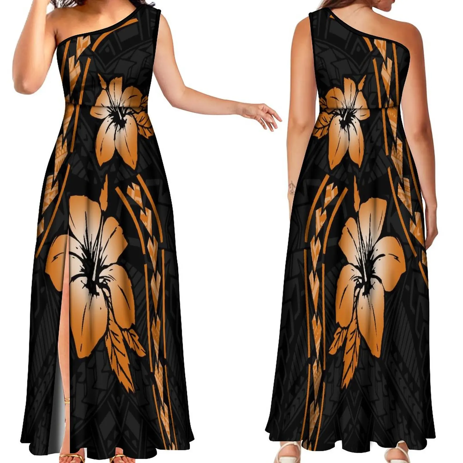 

Polynesian Island Style Custom Temperament Women'S Off-The-Shoulder Slit Dress Samoan Hawaiian Party Evening Dress