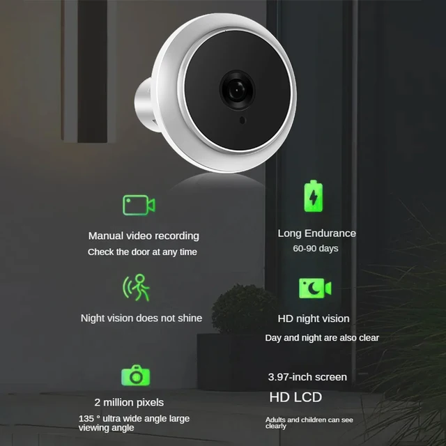 Digital Magic Eye Electronic Viewfinder 3.97in LCD Screen Door Peephole Camera 1400mAh Build-in Lithium Battery 1080P Camera 4