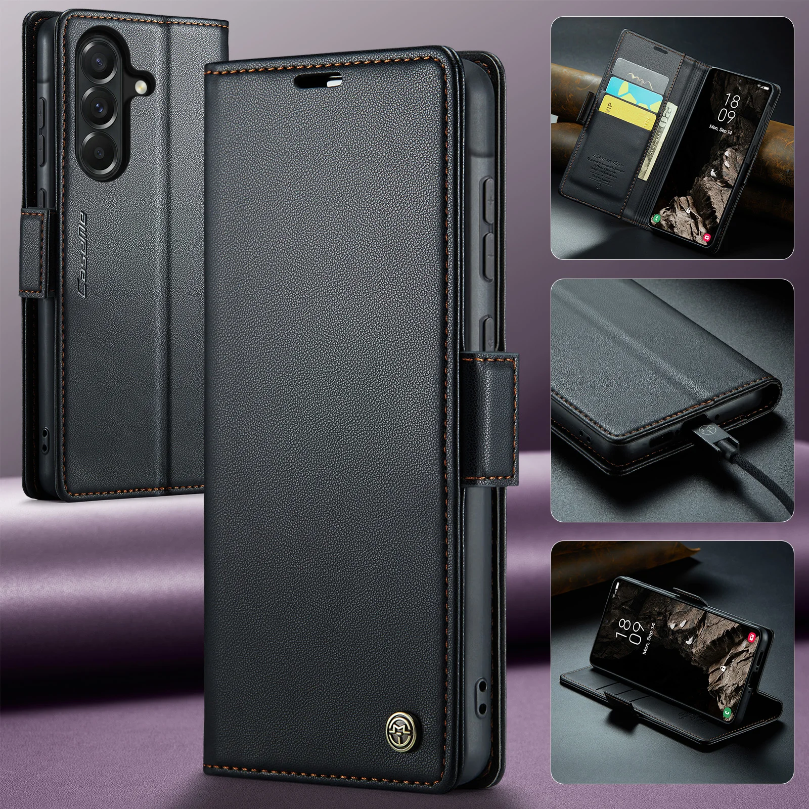 Luxury Flip PU Leather Wallet Case with Card Slot & Stand, Side Buckle Closure