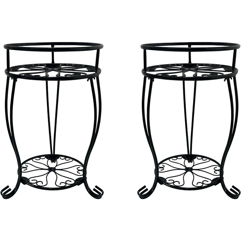 Metal Plant Stand 19.3inch Tall 2 Pack, 2 Tier Potted Plant Shelf for Indoor Outdoor, Flower Pot Holder ,Black