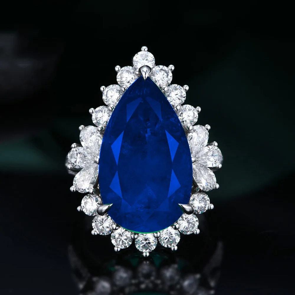 Silver Ring WOSIKATE 925 Sterling Silver Water Drop Emerald Ruby Sapphire Opening Ring For Women Wedding Jewelry Banquet Finger Ring