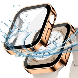 Premium Tempered Glass Waterproof Case with Screen Protector for Series 7 8 41mm (Rose gold)
