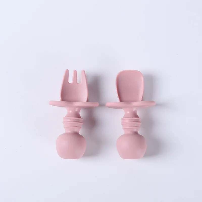 Silicone spoon and fork cutlery Baby training feeding spoon Infant feeding spoon and fork