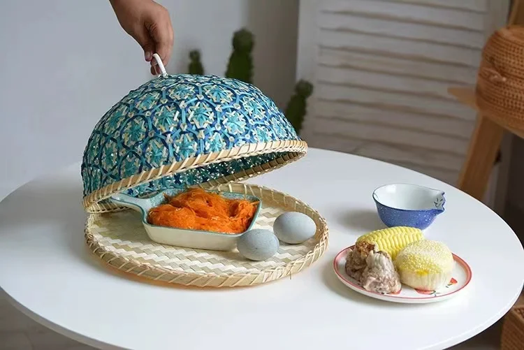 

Bamboo basket vegetable cover Hotel kitchen home fly proof food cover tea drying basket bakery bamboo woven round dustpan