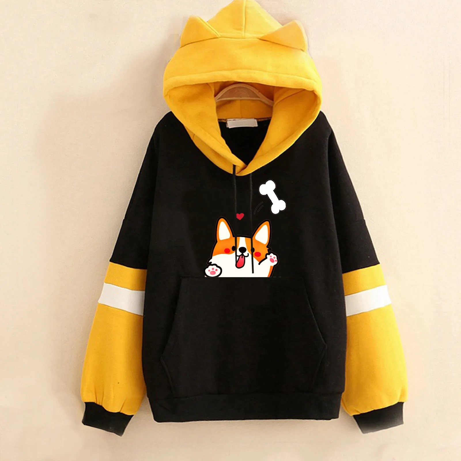 

Women Casual Color Matching Printed Hoodie Long Sleeve Sweatshirt Top Punk Loose fit preppy style Hip-