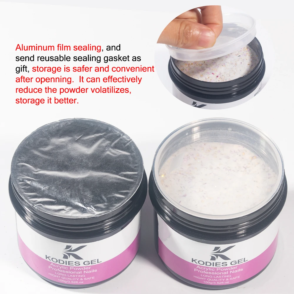 KODIES GEL 100g Acrylic Powder Big Size White Clear 30 Colors Polymer Dipping Powder High Pigment for Extension Carving Nail Art 3