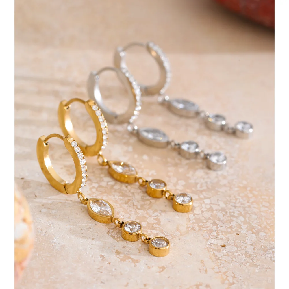 Yhpup Cubic Zirconia Chain Drop Dangle Earrings