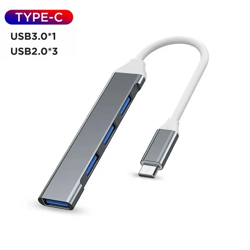 High-Speed USB-A to Type-C 4-Port Hub Adapter with 5Gbps Data Transfer