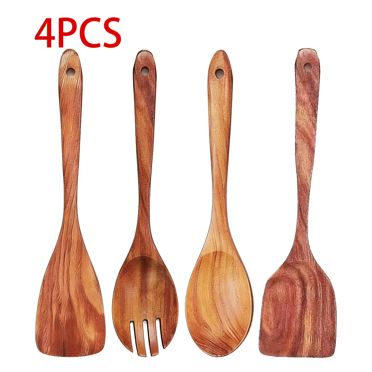 Teak Wooden Cooking Utensils Set with Holder