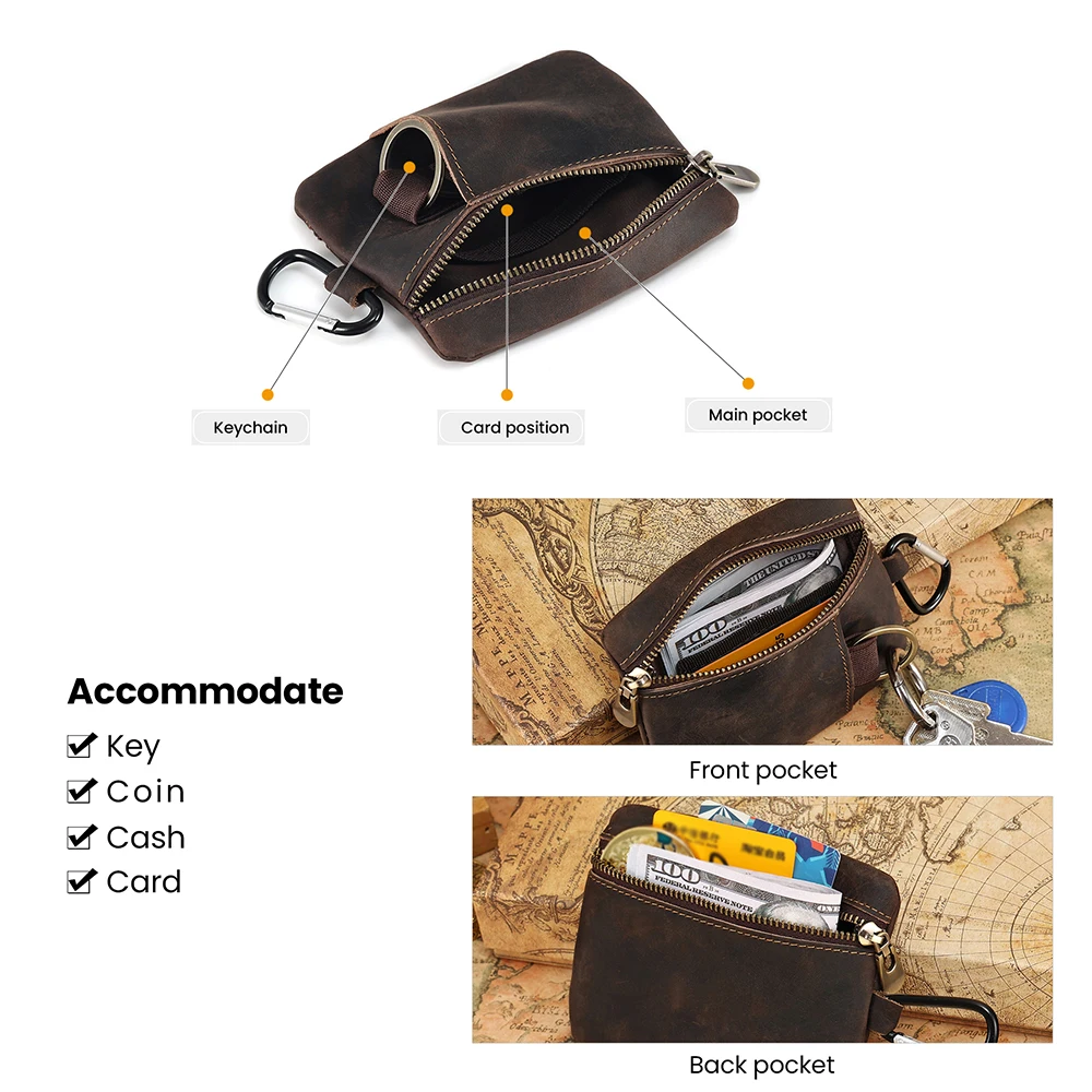 New Men Tactical Wallet EDC Molle Pouch Zipper Pack Genuine Leather Portable Key Card Case Outdoor Sports Coin Purse Hunting Bag