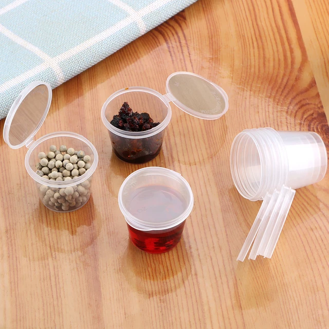 Small Plastic Sauce Cups Food Storage Containers Clear Boxes + Lids