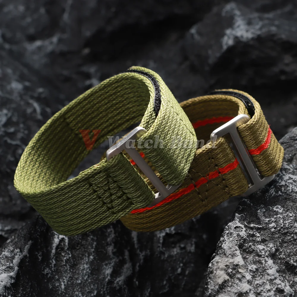 Military Nylon Canvas Watch Band Strap - 20mm/22mm - Little Red Flower Design