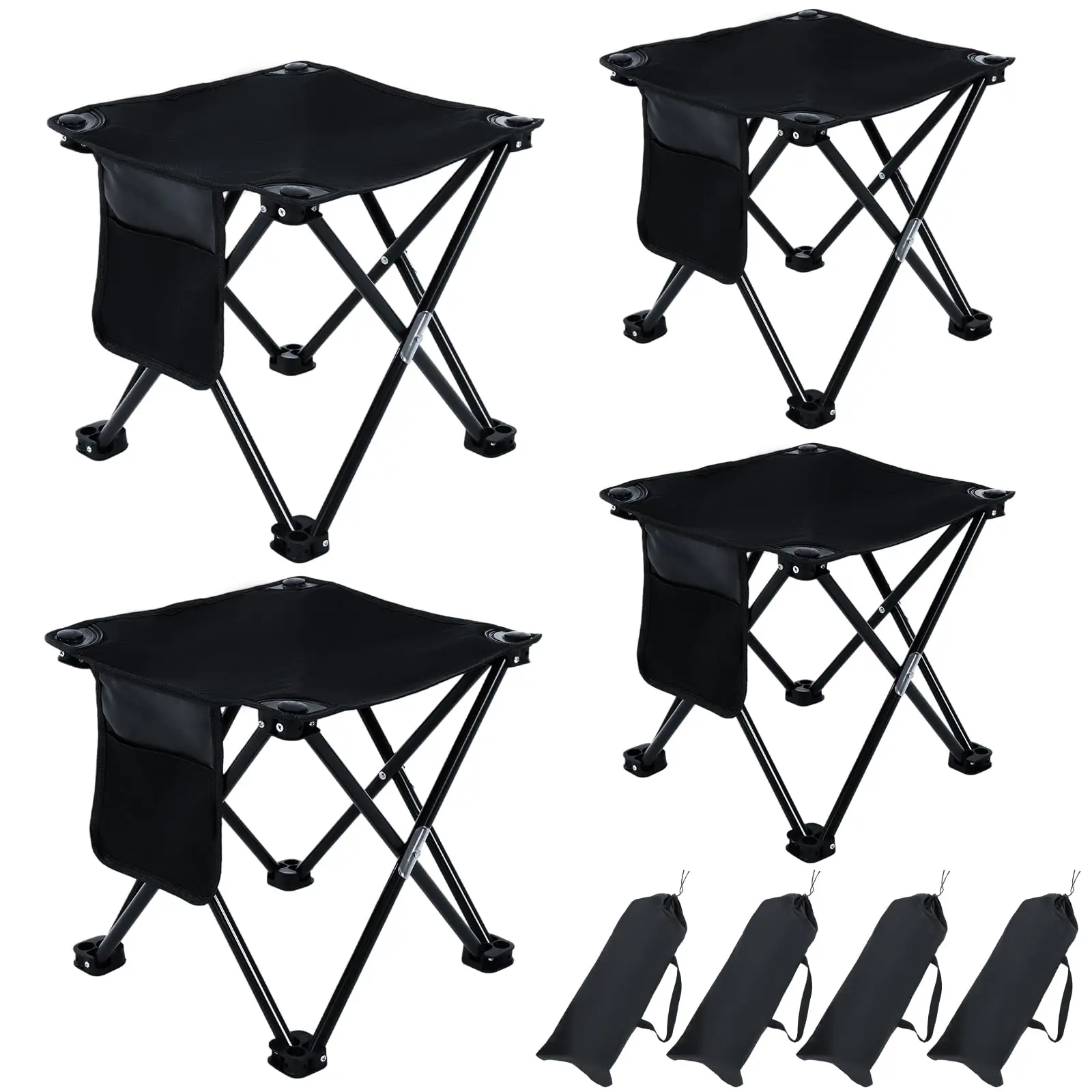 

4 Pcs 13 Inch Folding Camping Stool Portable with Carry Bag for Outdoor Rest, Fishing, Travel, Black