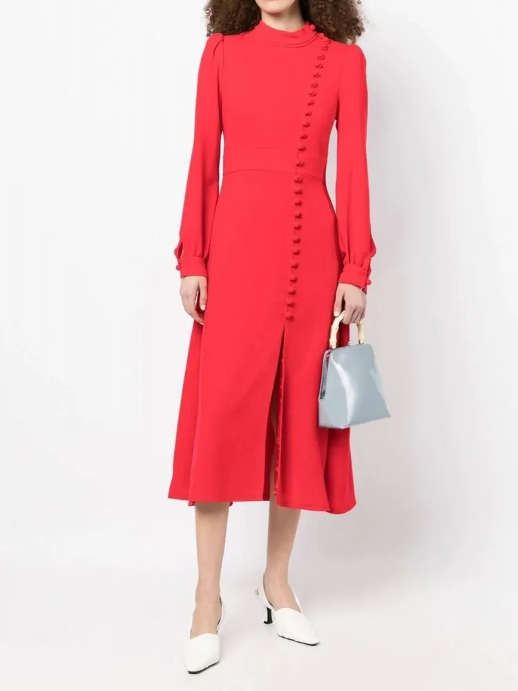 Red Dress Birthday Dresses For Women O Neck Full Puff Sleeve Early