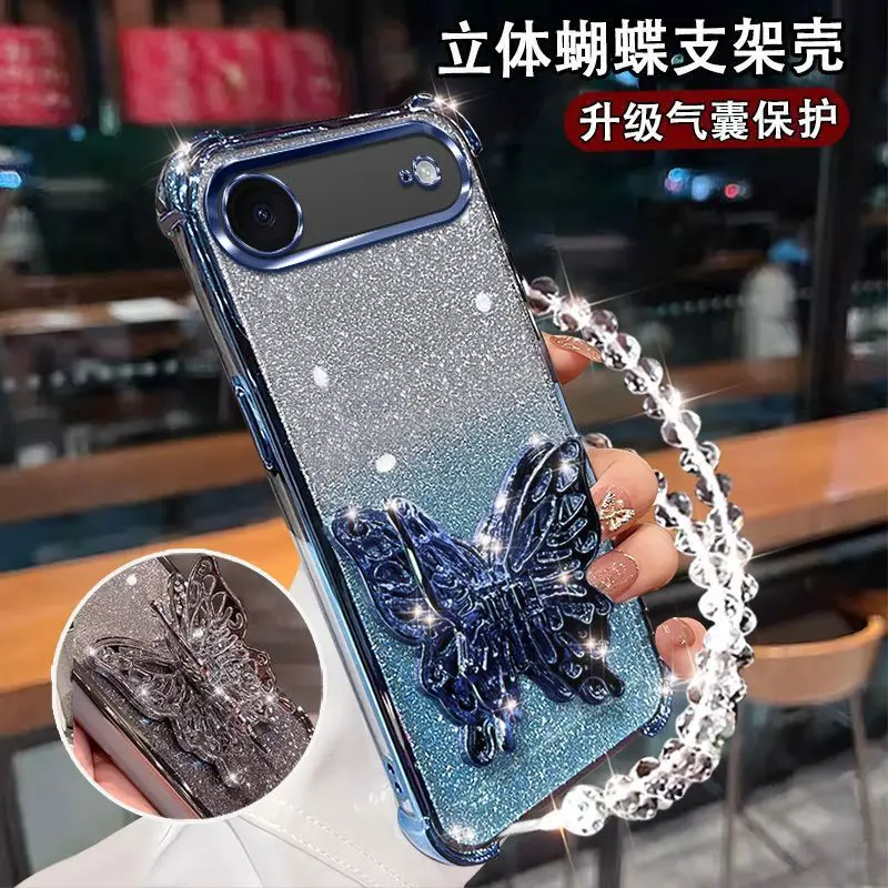 Gradient Glitter Butterfly Wrist Chain Holder Stand Shockproof Case