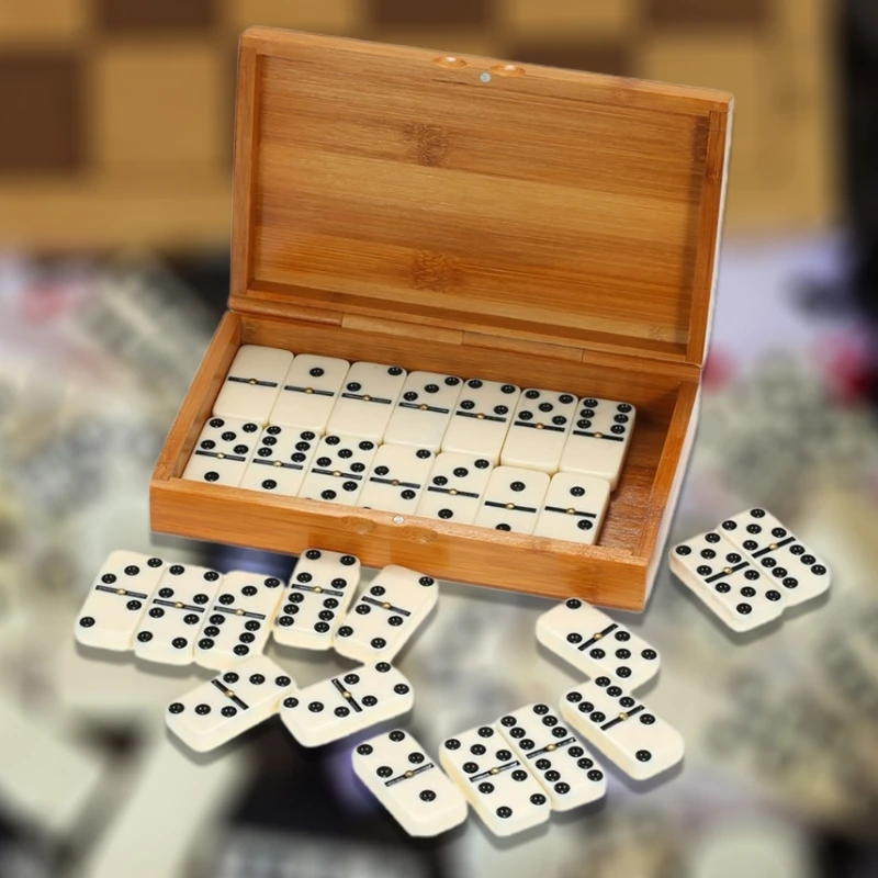 Dominoes Set Travel Game Block with Wood Box Children Educational Toy Mini Board Games for Boys Girls 28 Pcs
