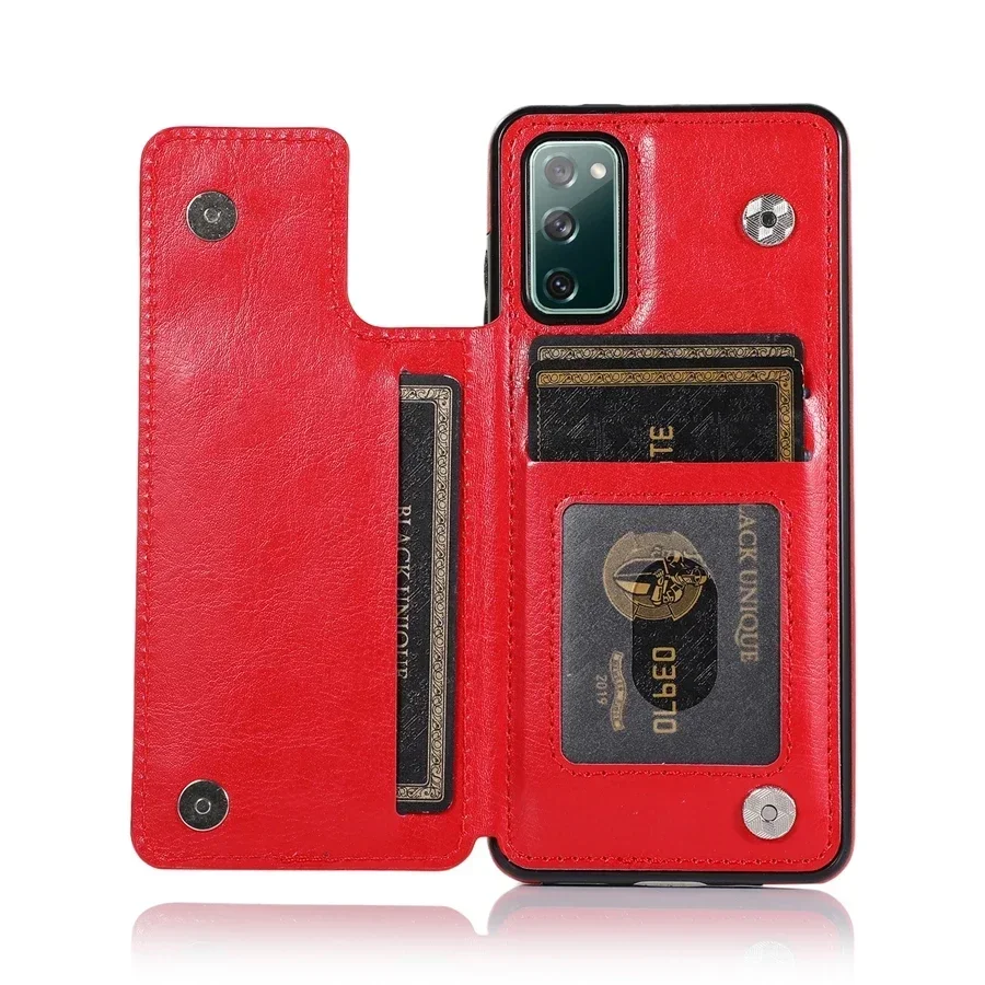 Elegant Double Button Flip PU Leather Wallet Case with Card Slots and Enhanced Protection