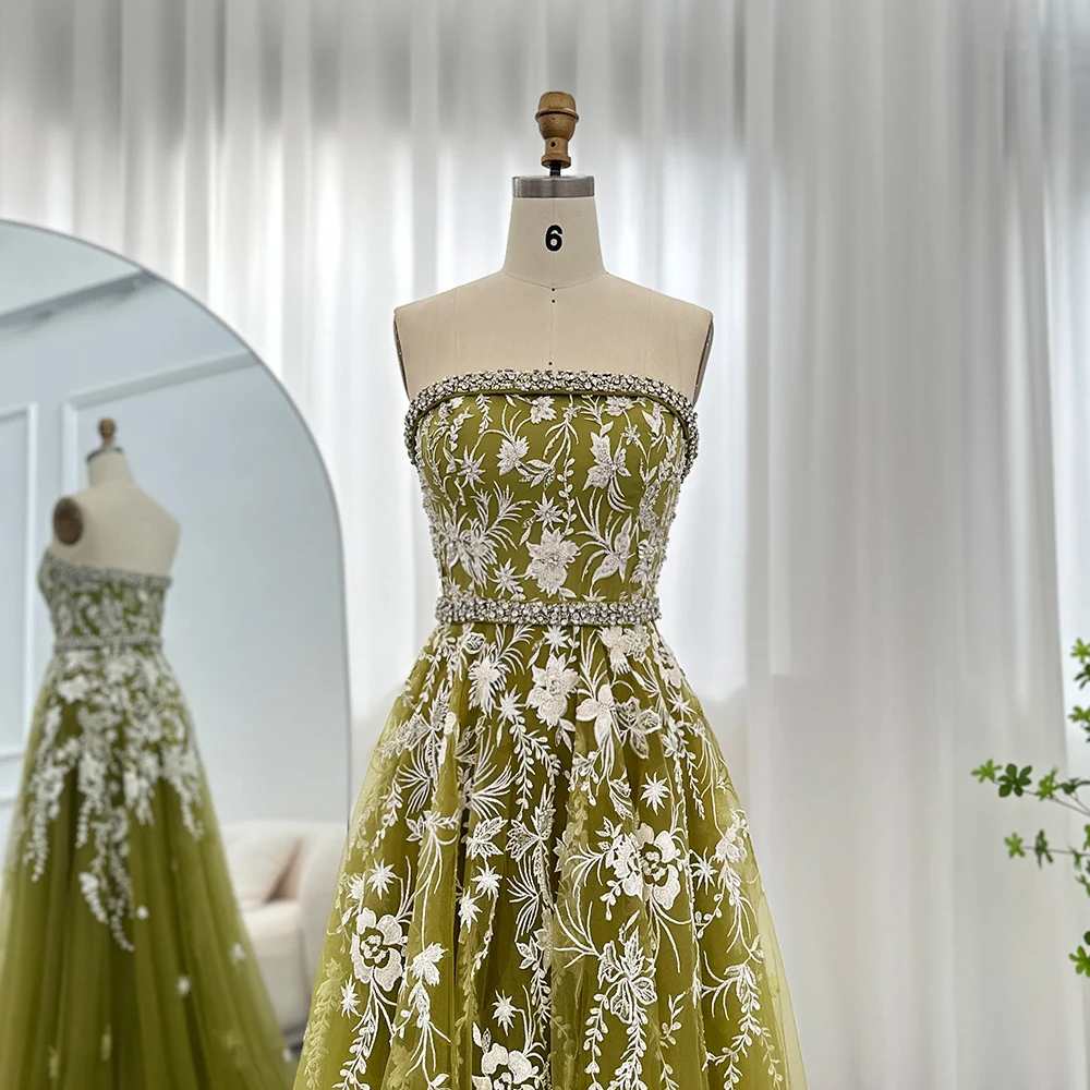 Scaf6f929e0da4d95a15aaa3d3c05a8db3 Luxury Dubai Olive Green Evening Dresses for Women Wedding Party Elegant Arab Strapless Long Formal Prom Gowns Mallzona