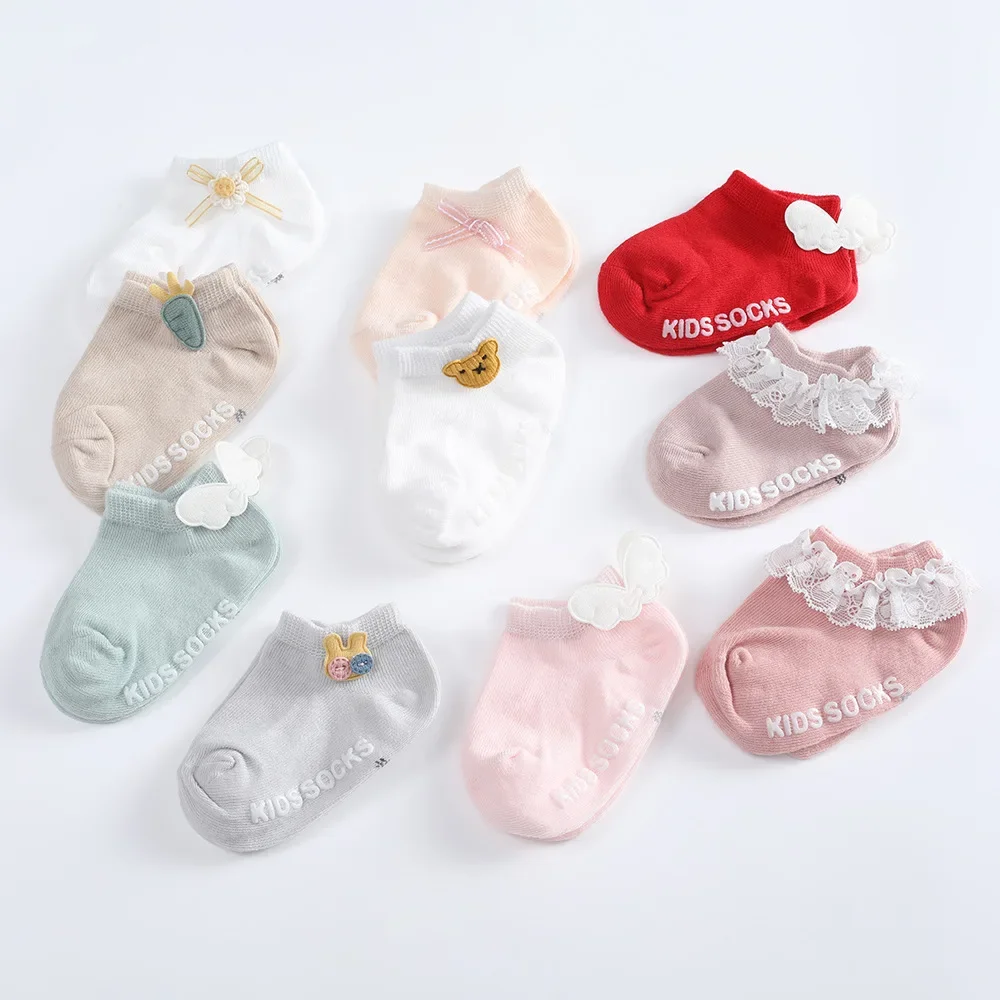 3Pairs/set Girls Cotton Newborn Infant Toddler Socks Baby Cartoon Princess for Children Cute Lace Rubber Anti-slip Floor Socks