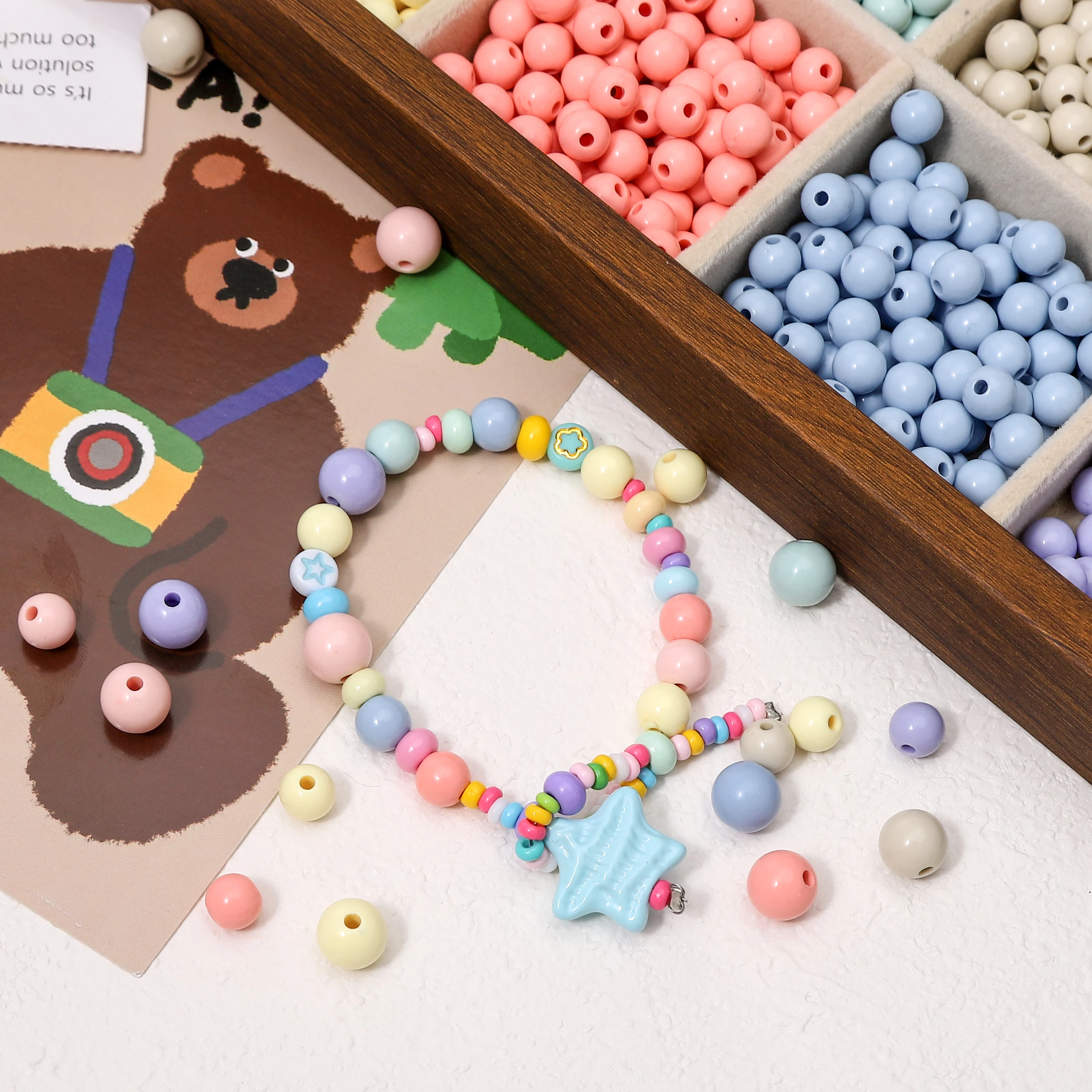 35pcs 8mm 아크릴 라운드 비즈 모란디 색상 2mm 구멍 DIY 쥬얼리 만들기..