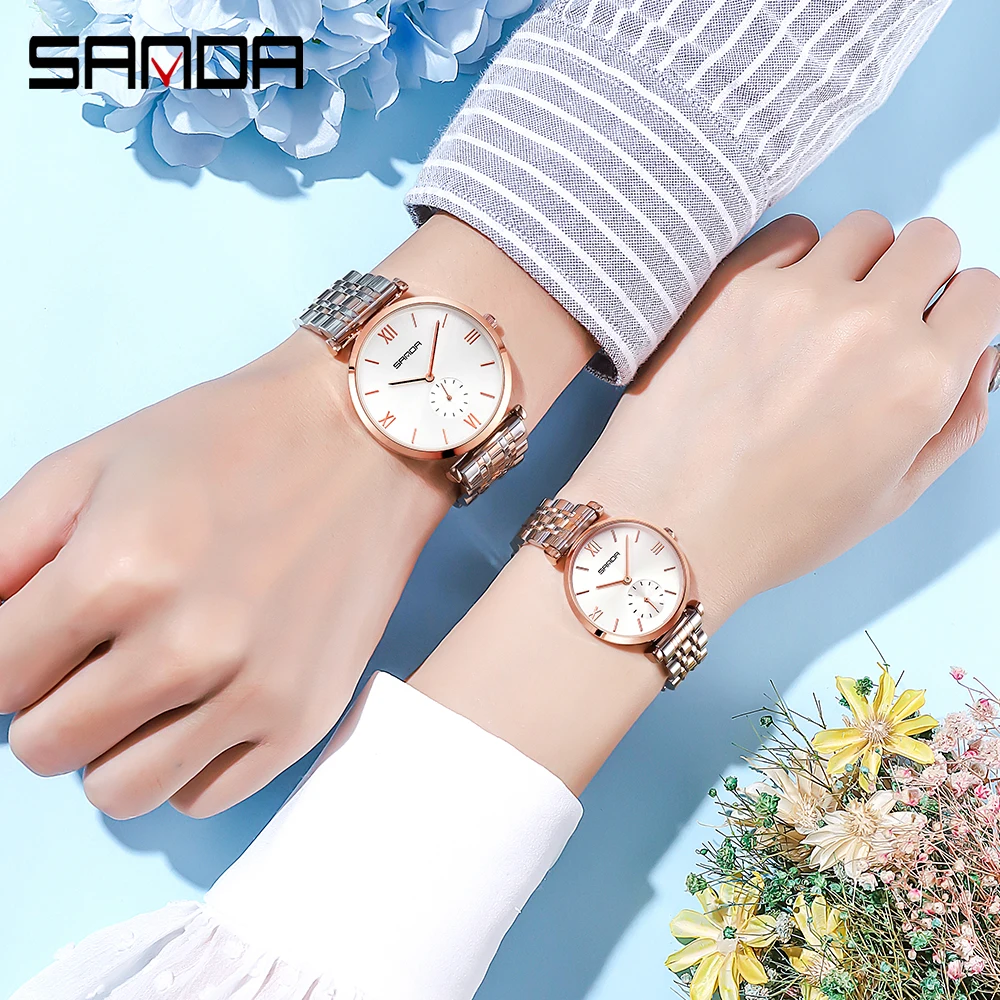 SANDA Couples' Watch for Women and Men Luxury Original Waterproof Personalized Fashion Quartz Wristwatch Couple Gift Girl Watch