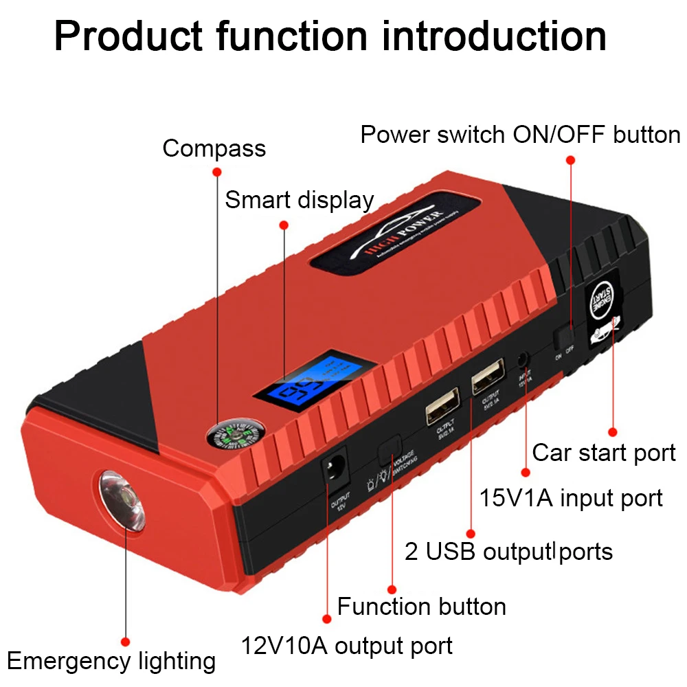 Démarreur de voiture portable 12V 2 Portes USB 99800mAh JX31 Powerbank  Booster de batterie