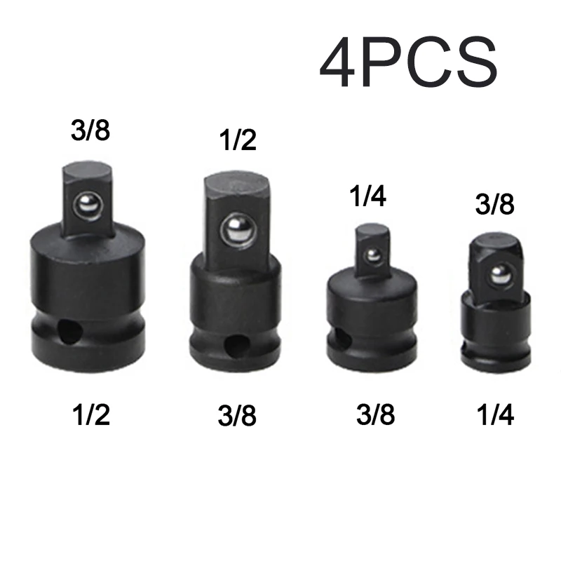 

4pcs Deep Impact Socket 1/4 3/8 1/2 Steel Air Impact Adapter Converter Wobble Socket Set Reducer Drive Wrench Head