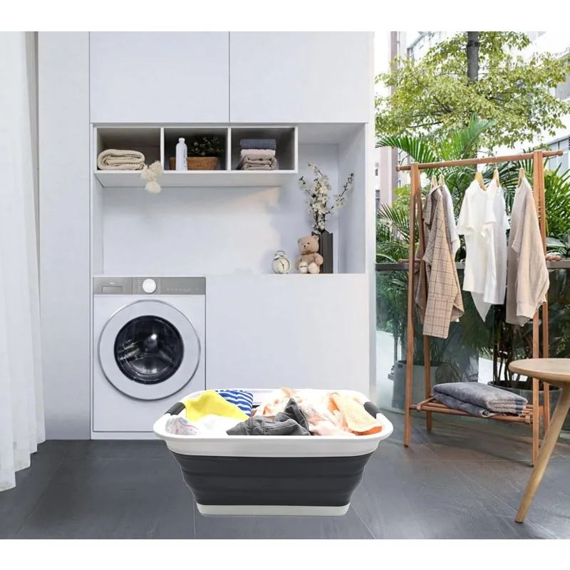 42L(11 gallon) Set of 2 Collapsible Plastic Laundry Basket-Foldable Pop Up Storage Container-Portable Washing Tub-Space Saving