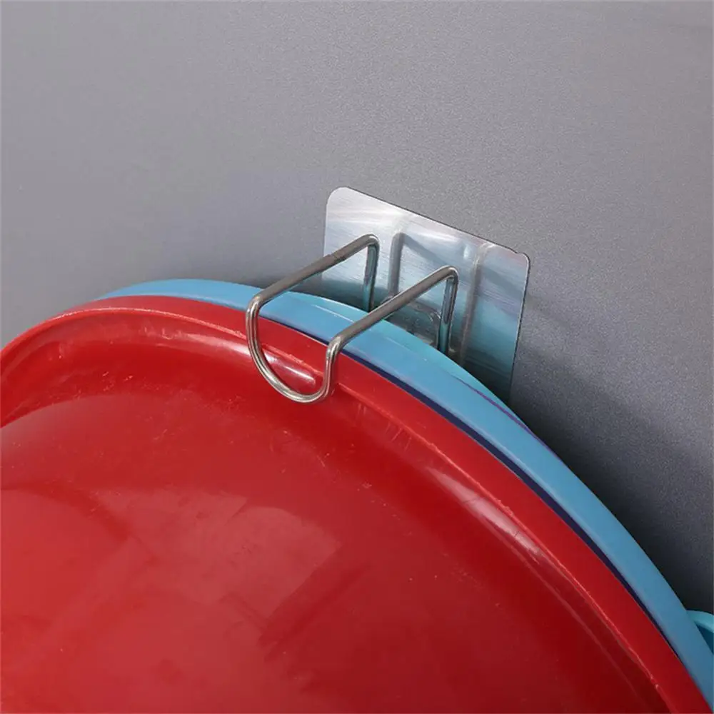 Punch-Free Sticky Bathroom Kitchen Traceless Washbasin Save Space Organizer Wall Mount Hook Holder Adhesive Storage Rack 2PCS