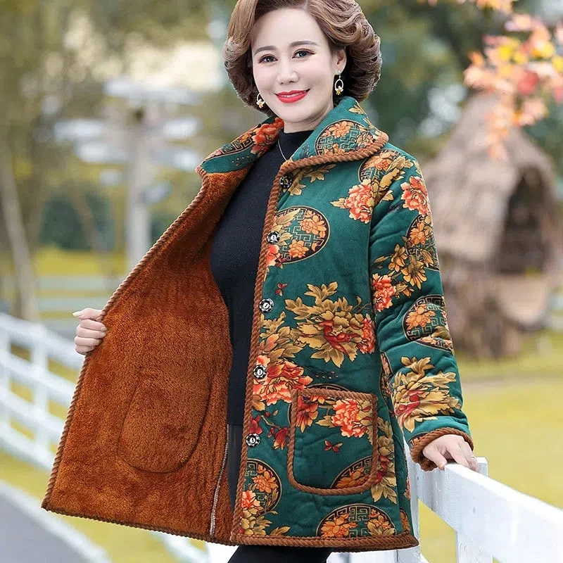 

Женское хлопковое пальто для матери, новый стиль зима 2023, утепленное свободное хлопковое пальто для женщин среднего возраста, цветная теплая хлопковая куртка для бабушки