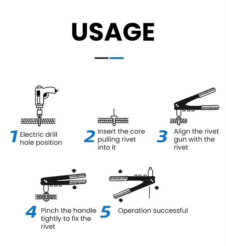 420MM Single Hand Blind Rivet Guns Nose Piece Manual Riveting Riveter Tool Hand Tool DIY Rivets Nut Automotive Tools Riveter Set