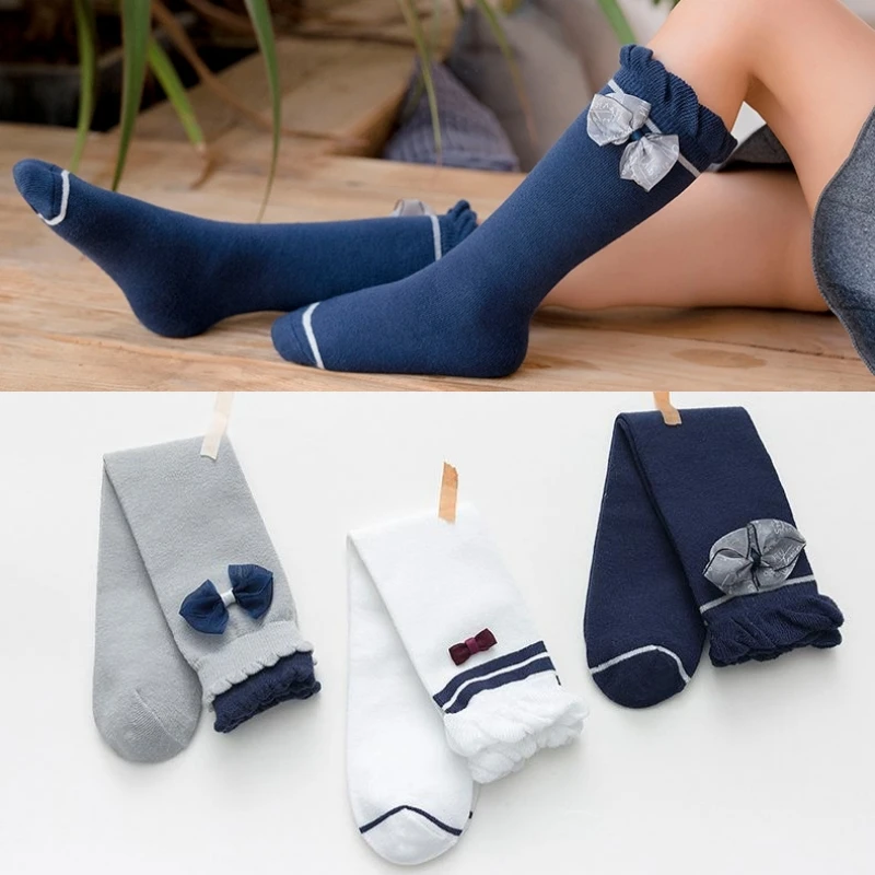 

Cute Baby Girls Knee High Socks Bow Cotton Soft Children Kids School Socks Spring Autumn Long Socks Sweet Princess Style