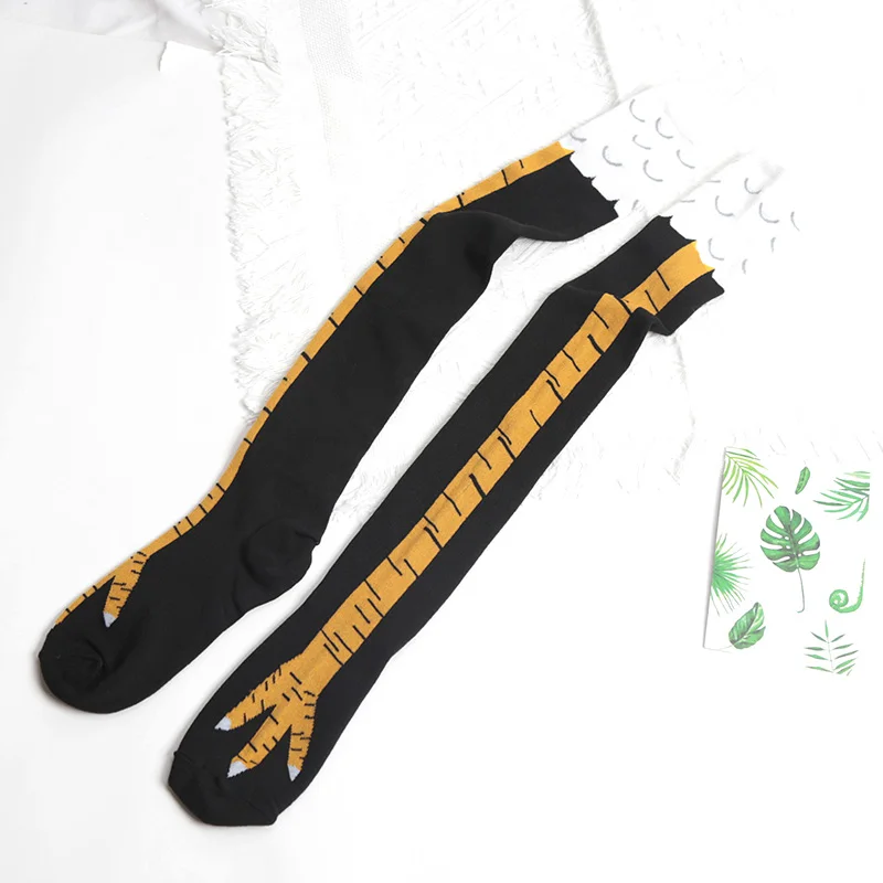 1Pairs Frauen Drucken Knie Hohe Socken Trendy Cartoon Lustige Huhn Klaue Casual Mode Cosplay Schlanke Bein Lange Röhre Socken männer – Detail 6