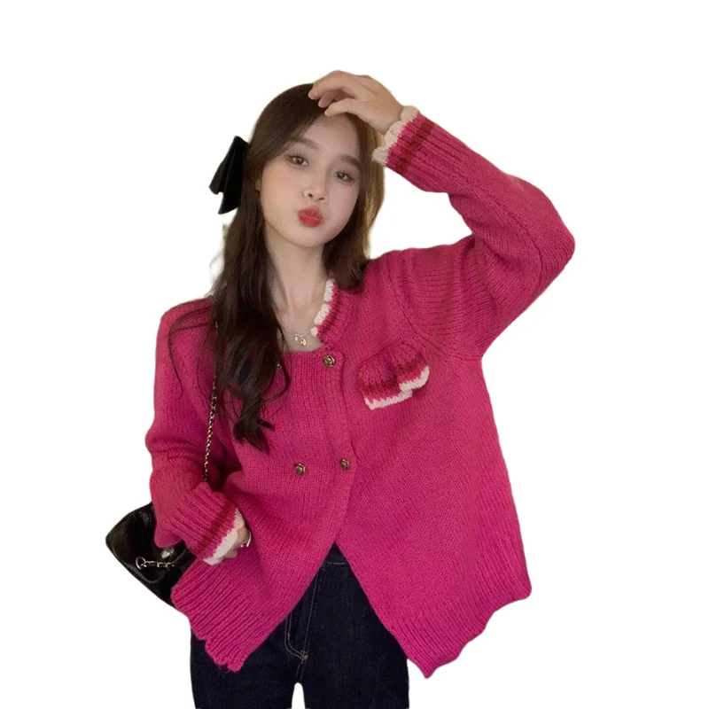 여성 스웨터 니트 가디건, 봄/가을/겨울 시리즈 겉옷, 우유 후푸, 복고풍 디자인, 센스 틈새 유휴 스타일
