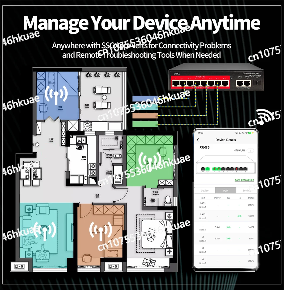 클라우드 관리형 POE 스위치 4/8/16 포트 48V 활성 POE 데스크탑 100/1000Mbps SFP APP 제어 스위치 플러그 앤 플레이 IP 카메라
