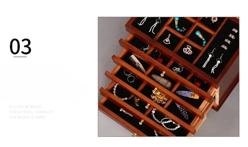 Big Size Wood Jewelry Storage Box Drawer Ring Necklace Jewelry Boxes Organizer Case Earrings Display Bangles Tray Accessories