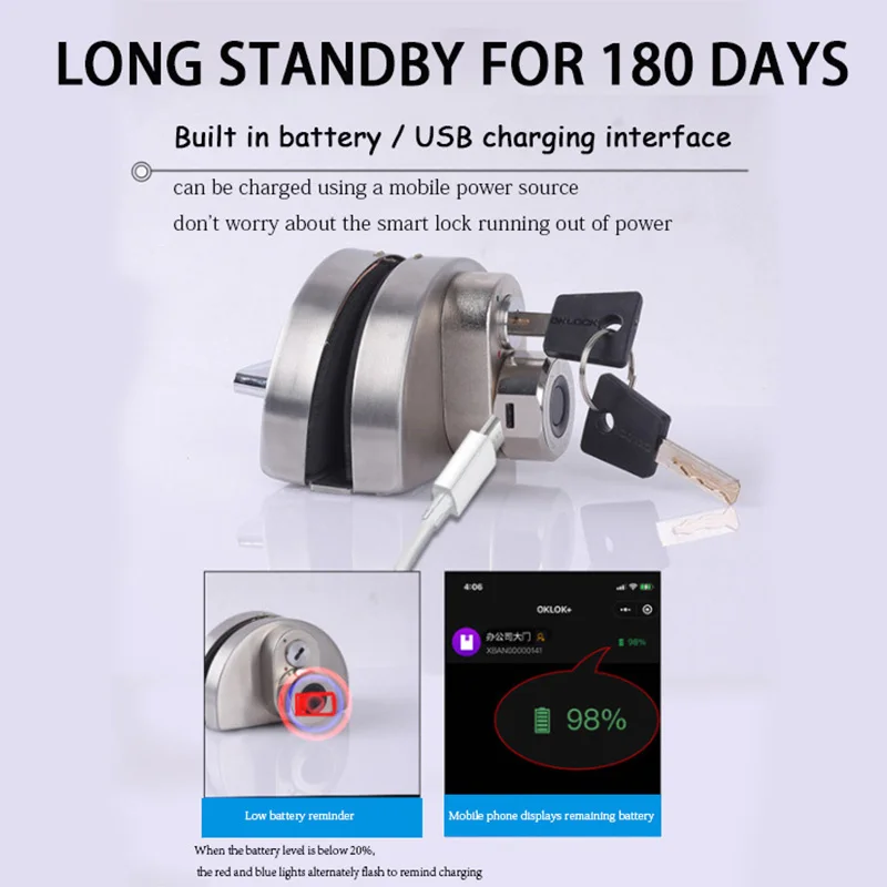 Electronic Lock Fingerprint Glass Door Lock Bluetooth Unlocking Smart Home For Office And Commercial Use