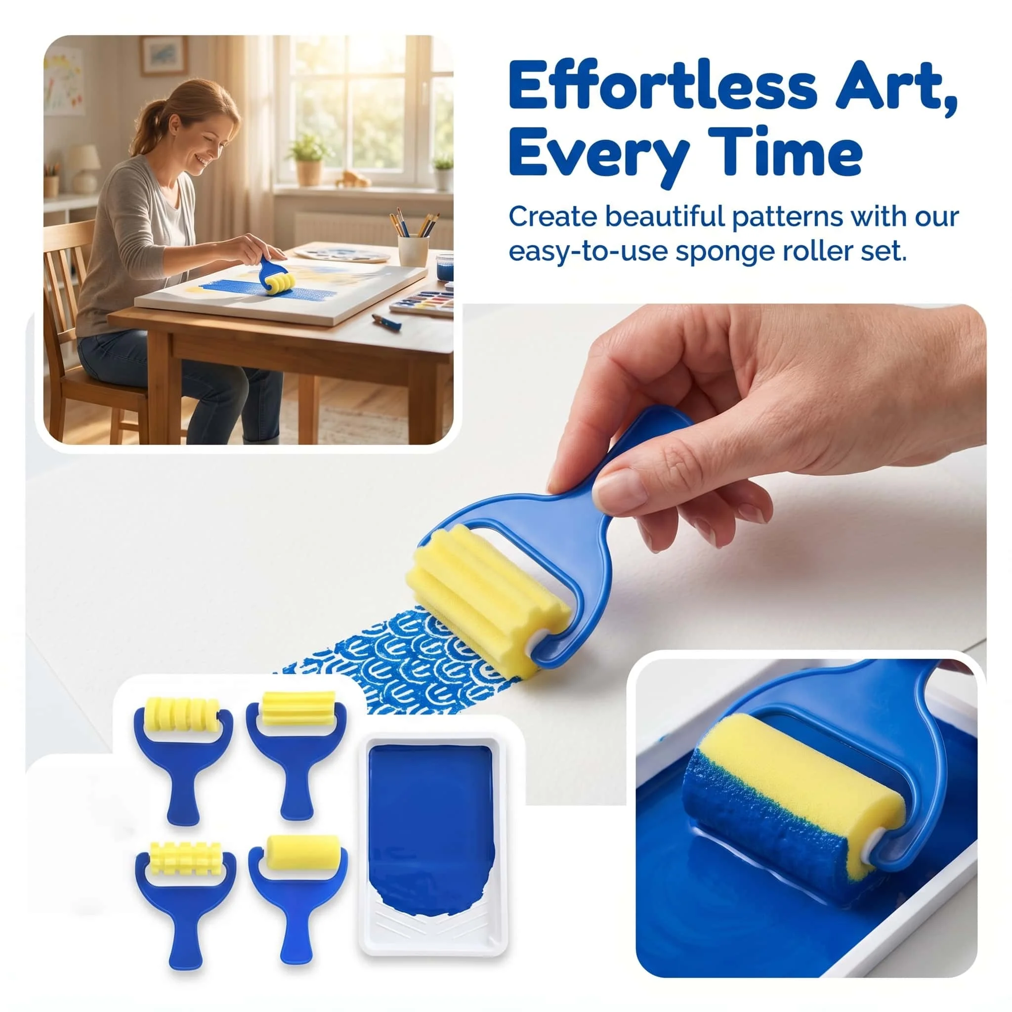 4개 스폰지 롤러 페인트 브러쉬, DIY 아트 및 공예 드로잉을 위한 롤링 스탬..