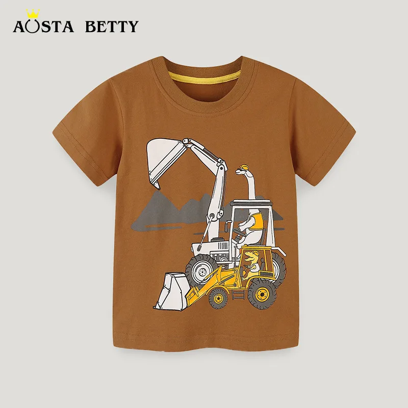 Wind Children's ClothingTT-shirt Knitted Cotton Cartoon Printed BoyTT Shirt Fashion round Neck Children's Short Sleeve TopAosd