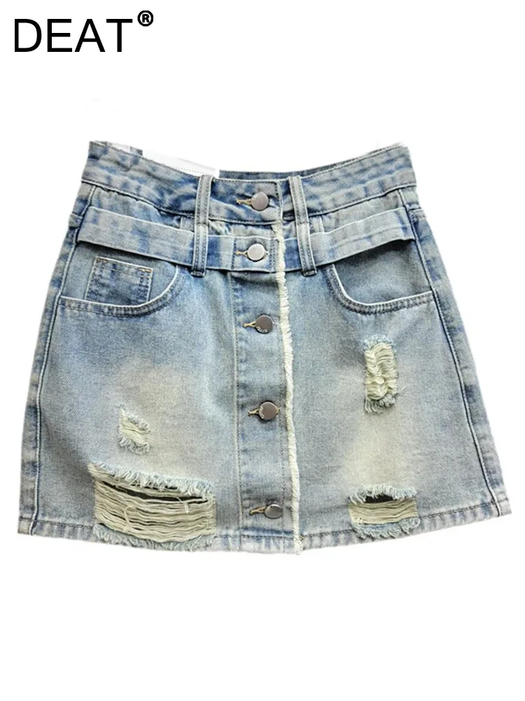 

Женская джинсовая юбка с высокой талией DEAT, однобортная короткая трапециевидная юбка с разрезами и двойным поясом, модель 11XX9151 на лето, 2024