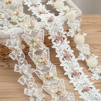 New DIY 3D White Flower Butterfly Lace Lace Applique Sewing Silk Beautiful Handmade Craft with Fabric Wedding Decoration 2