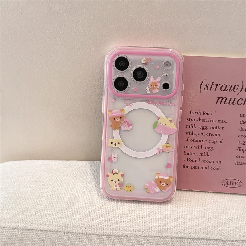 Cute Strawberry Bear Phone Case | MagSafe Shockproof Grip Stand