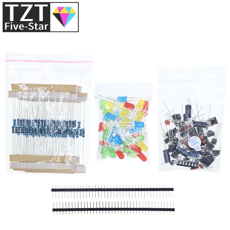 Electronics Starter Kit with LED, Buzzer, Capacitor, Resistor