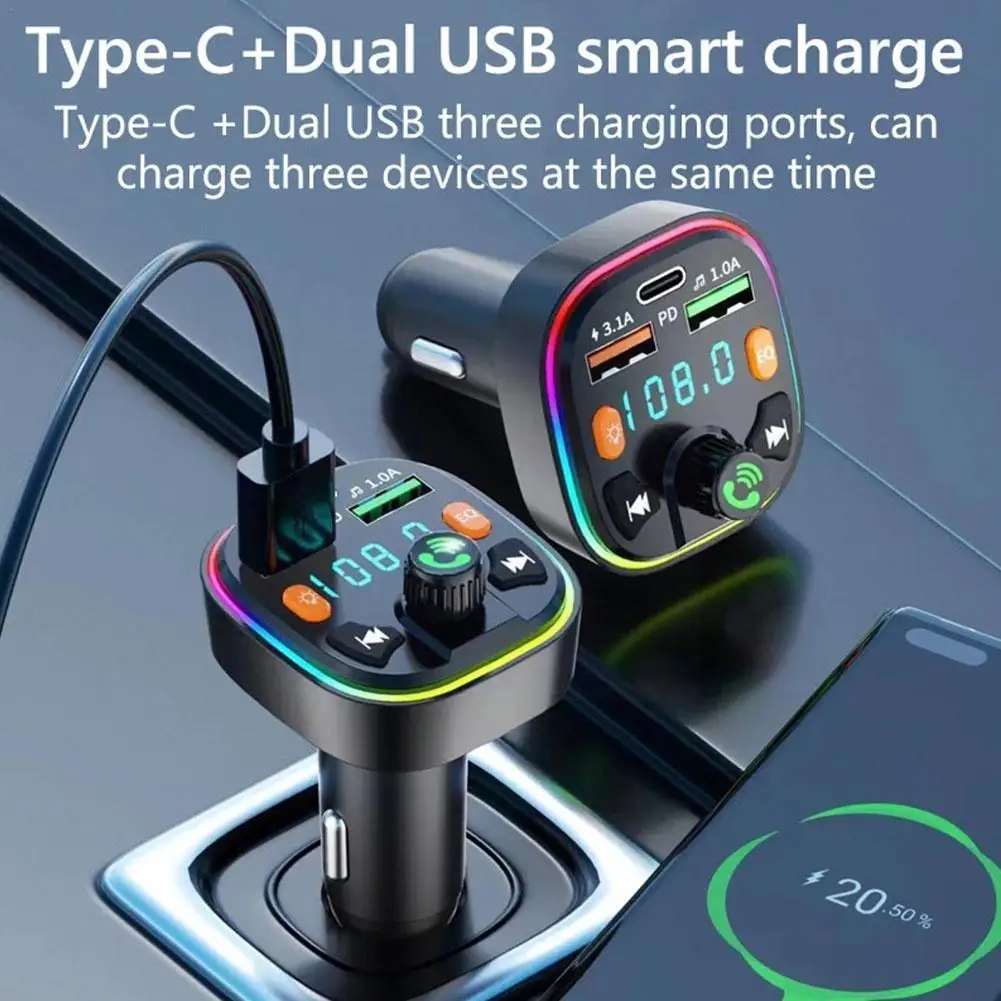 

FM Transmitter FM Modulator Type C 3.1A USB Fast Charging Charger Mp3 Car Kit Player Handsfree 5.0 Car Bluetooth H0Q2
