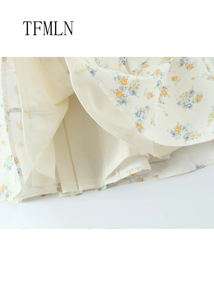 TFMLN 2025 Summer Women Floral Print Halter Dress Sweet Ladies Single Breasted Party A-Line Dress Fashion Causal Backless Dress