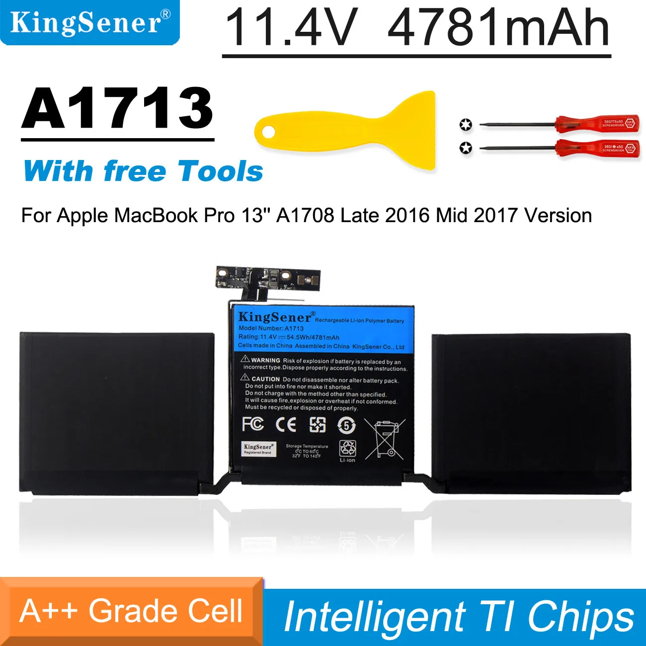 Bateria do Portátil de Kingsener A1713 para Apple Macbook Pro 13 A1708 2023 2023 Emc 2978 3164 02000946 Mll42ll Batteria Akku 4781mah